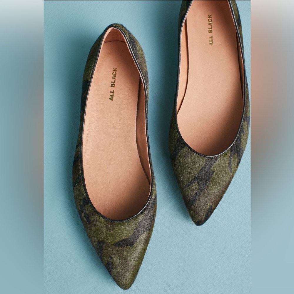 Green & Black Camo Print Calf  Hair Flats